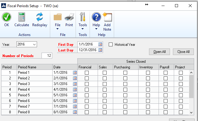 Screenshot - New Fiscal in Dynamics GP