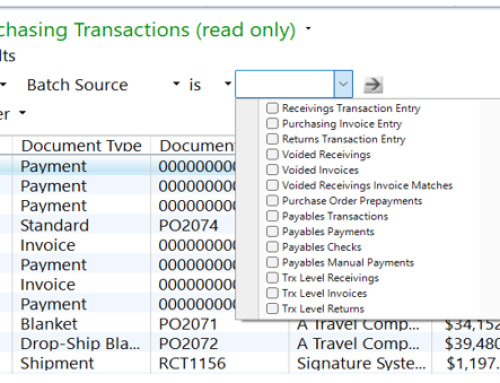 Microsoft Dynamics GP October 2023 Release New Feature – Drop Down List Selection for Batch Source Navigation Lists