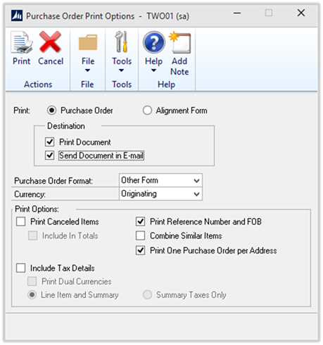 Enable Email on All Purchase Order Document Formats