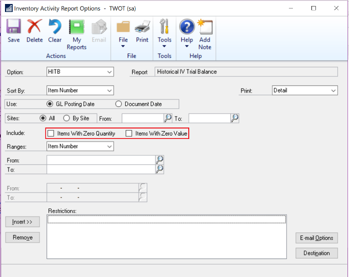 Microsoft Dynamics GP 2018 R2 Feature of the Day-Exclude Items on HITB Report With Zero Quantity or Value
