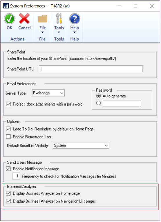 Microsoft Dynamics GP 2018 R2 Feature of the Day-Option to Hide Business Analyzer for all Users