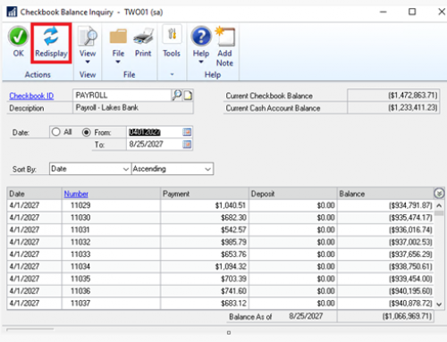 Microsoft Dynamics GP October 2022 Release New Feature – Checkbook Register and Balance Inquiry Revitalized